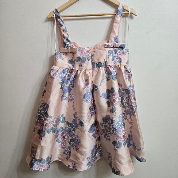 NWOT Lulus Floral Pink Floral Mini Babydoll Dress Sz M Bows Coquette Regency - Picture 4 of 12